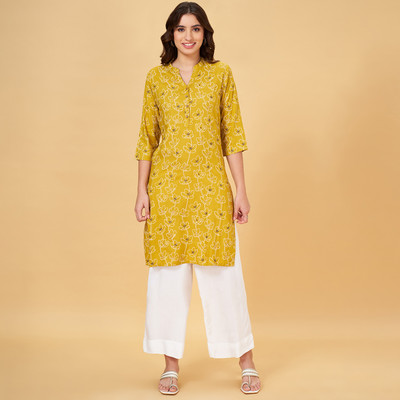Rangmanch by Pantaloons Women Printed Straight Kurta(Yellow)