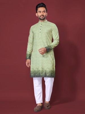 Krishiv Fashion Men Printed Straight Kurta(Green)