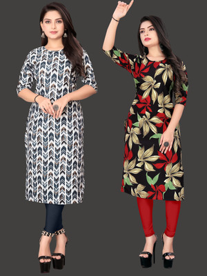 KASASKA Women Printed Straight Kurta(Multicolor)