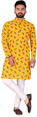 shrisa creation Men Printed Straight Kurta(Yellow)