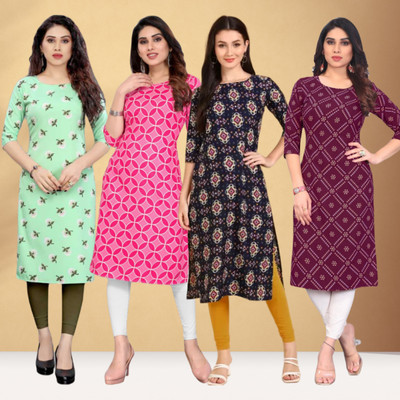Hiral Women Printed Straight Kurta(Pink)