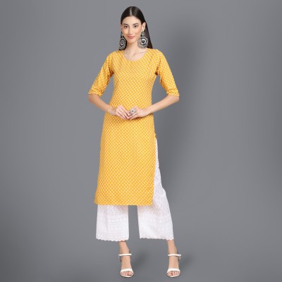 1 Stop Fashion Women Printed Straight Kurta(Yellow)