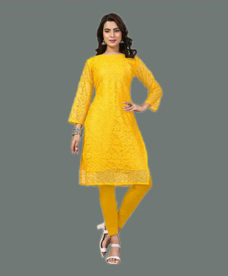 Vidula Fashion Women Self Design A-line Kurta(Yellow)