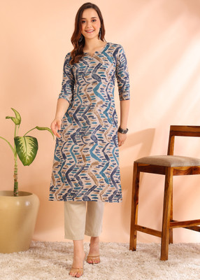 DSK STUDIO Women Printed Straight Kurta(Dark Blue)