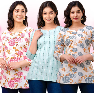 VROEGER Women Printed Straight Kurta(Pink, Grey, Green)
