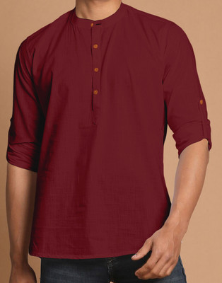 zbio Men Solid Casual Maroon Shirt