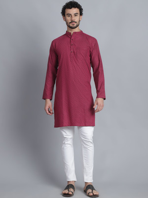 Aarsha Men Printed Straight Kurta(Red, Black)