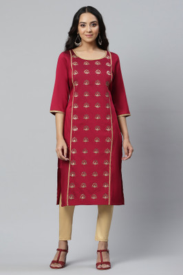 Aurelia Women Solid Straight Kurta(Red)