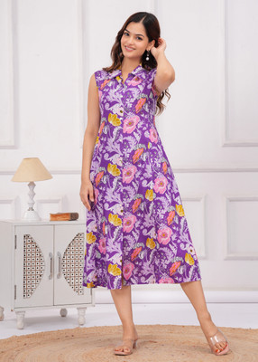 RD Fab Women Embroidered, Floral Print A-line Kurta(Purple)