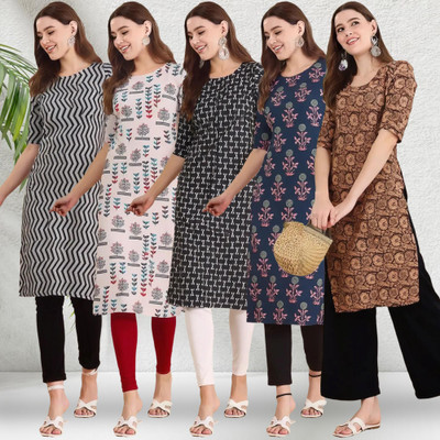 1 Stop Fashion Women Printed Straight Kurta(Multicolor)