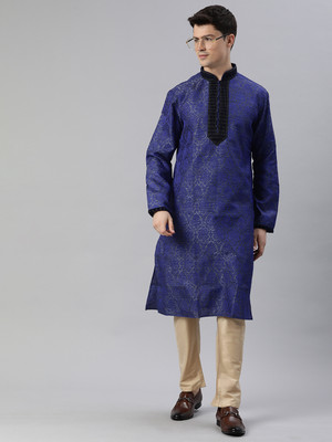 Manthan Men Self Design Straight Kurta(Blue)