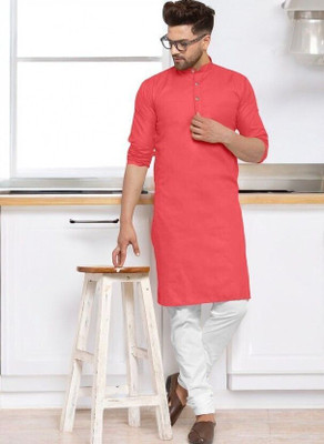 Rashmi Genz Men Printed Straight Kurta(Pink)