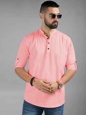 Vida Loca Men Solid A-line Kurta(Orange)