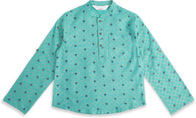 Indus Route by Pantaloons Boys Printed Straight Kurta(Green)
