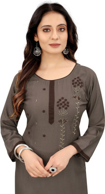 krishiv lifestyle Women Embroidered Straight Kurta(Grey)