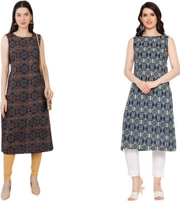 KAUTAQI Women Printed Straight Kurta(Multicolor)