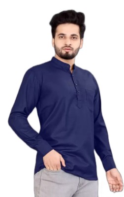 dijitra fab Men Solid Straight Kurta(Blue)