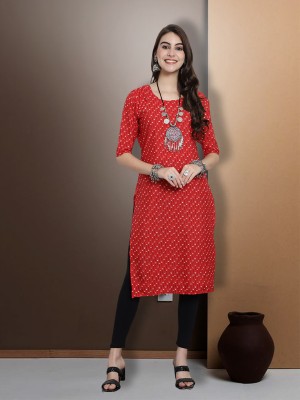 EthnicBasket Women Printed Straight Kurta(Red)