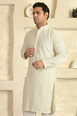 LEMONX Men Embroidered Straight Kurta(Beige)