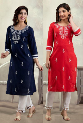 SISTO Women Embroidered Straight Kurta(Multicolor)