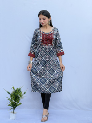 Lefri Handicraft Women Printed Straight Kurta(Blue)