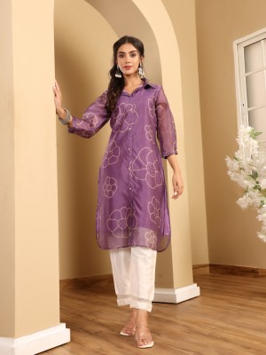 Varanga Women Printed Straight Kurta(Purple)