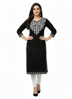 uncommon market Women Embroidered Straight Kurta(Black)
