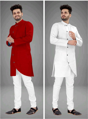 CRYSTALREVENUE Men Solid Trail Cut Kurta(Multicolor)