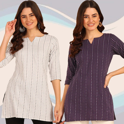 VIRHAN Women Striped A-line Kurta(Multicolor)