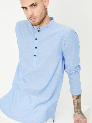 MAX Men Printed Straight Kurta(Blue)