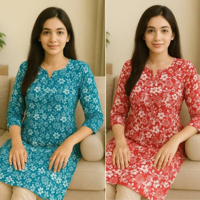 ssf Women Printed A-line Kurta(Blue, Red)