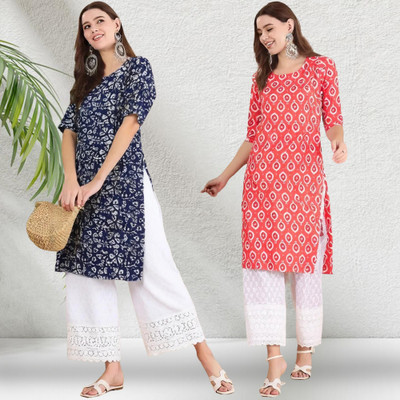 EthnicBasket Women Printed Straight Kurta(Multicolor)