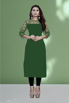 Dream Beauty Fashion Women Solid Straight Kurta(Dark Green)