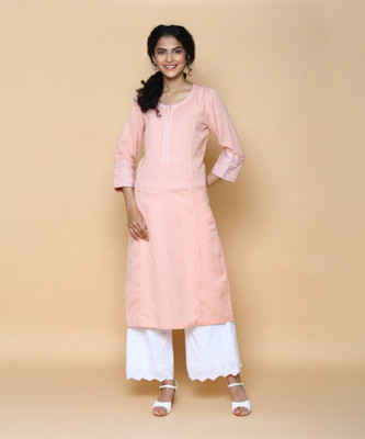 BIBA Women Solid Straight Kurta(Pink)