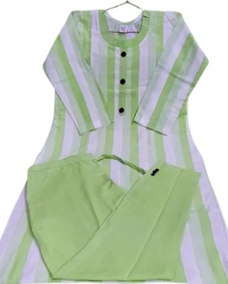 Sharps Women Striped Ethnic Dress Kurta(Green)