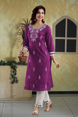 vikshi Women Embroidered Straight Kurta(Multicolor)