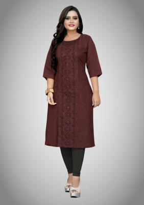 Ladylaz Women Self Design Straight Kurta(Brown)