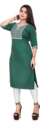 RIDDHI COLLECTION MALL Women Embroidered A-line Kurta(Green)