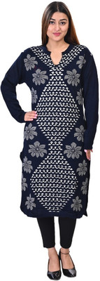 STUTAKRITI Women Self Design Straight Kurta(Blue)