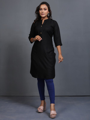 JNK18 Women Solid Straight Kurta(Black)