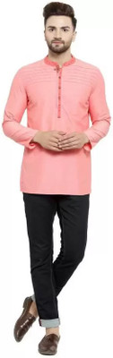 Arch Element Men Solid Straight Kurta(Orange)