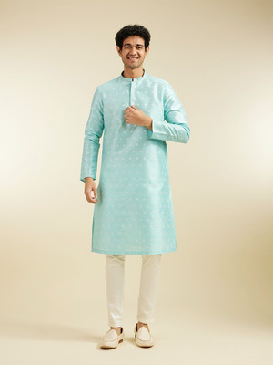 DIWAS by Manyavar Men Self Design Straight Kurta(Green)