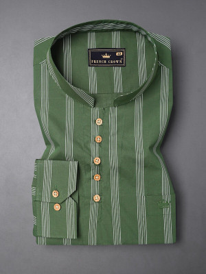 french crown Men Striped Straight Kurta(Green, White)