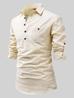Yugnik Men Solid A-line Kurta(Beige)