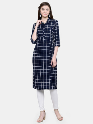 Aarsha Women Checkered Straight Kurta(Blue)