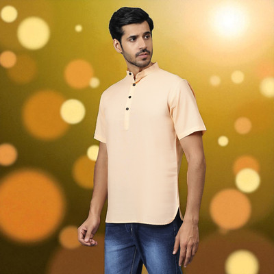 FireFish Men Solid A-line Kurta(Orange)
