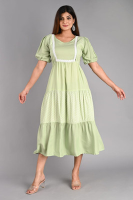 Sheffali Creation Women Self Design Flared Kurta(Light Green)