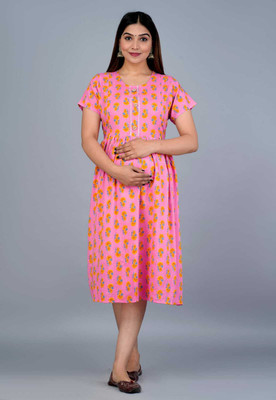 Alluring Women Printed A-line Kurta(Pink)