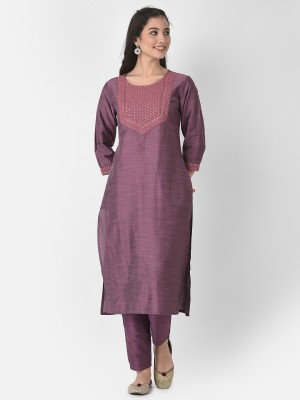 Span Women Self Design Straight Kurta(Purple)