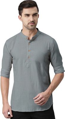 Univibe Men Solid Straight Kurta(Grey)